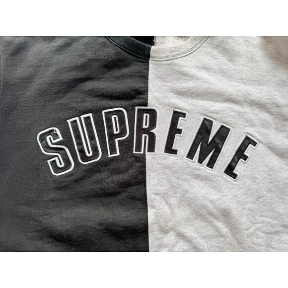 SUPREME FW18 Split Crew Black Grey Cotton Fleece Sweatshirt, Size L - Picture 4 of 16